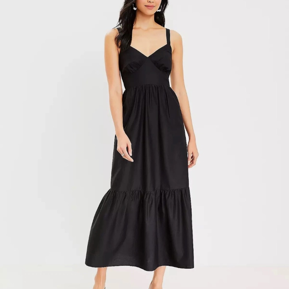 LOFT Black Pleated Maxi Dress